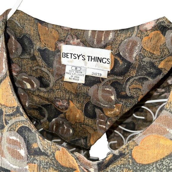 Vintage 80’s Betsy’s Things Floral Cottage Core Coastal Grandma Button Up Midi D - Picture 6 of 8